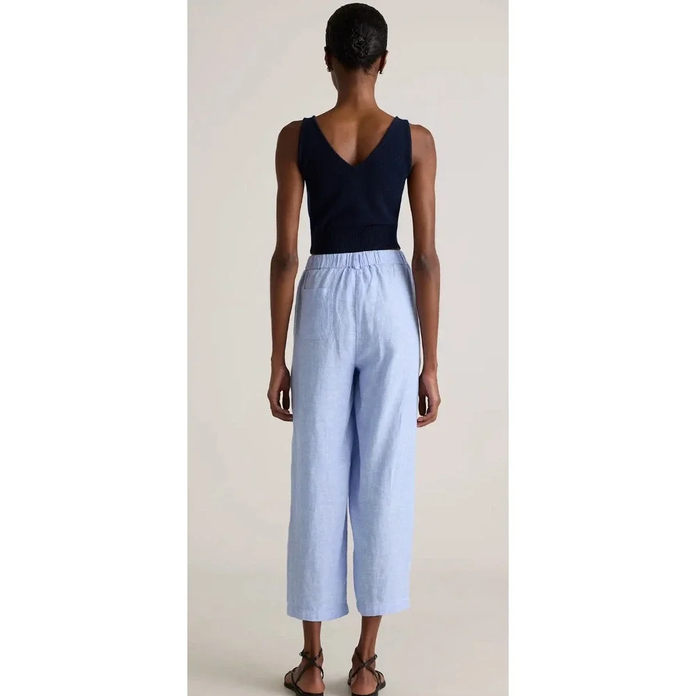 Quince French Blue 100% European Linen Straight Leg Elastic Waist Pants Sz L